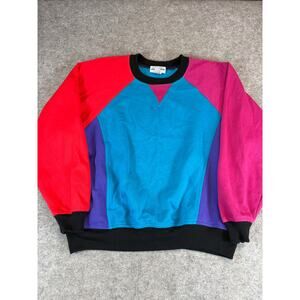 Vintage 90s Starting Point Colorblock Crewneck Sweatshirt Womens Large Pink Blue